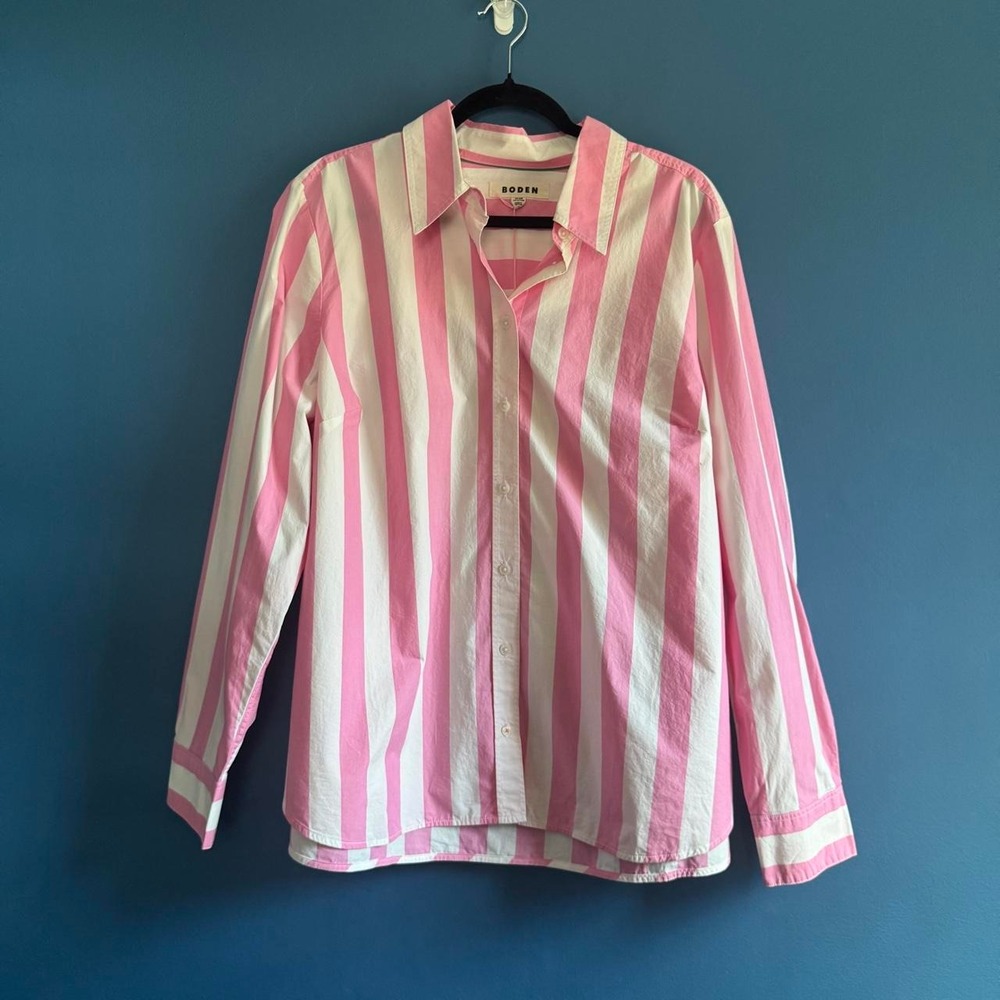 Boden Striped Shirt Women's Plus Size 20-22 Pink White Cotton NWT Preppy Office